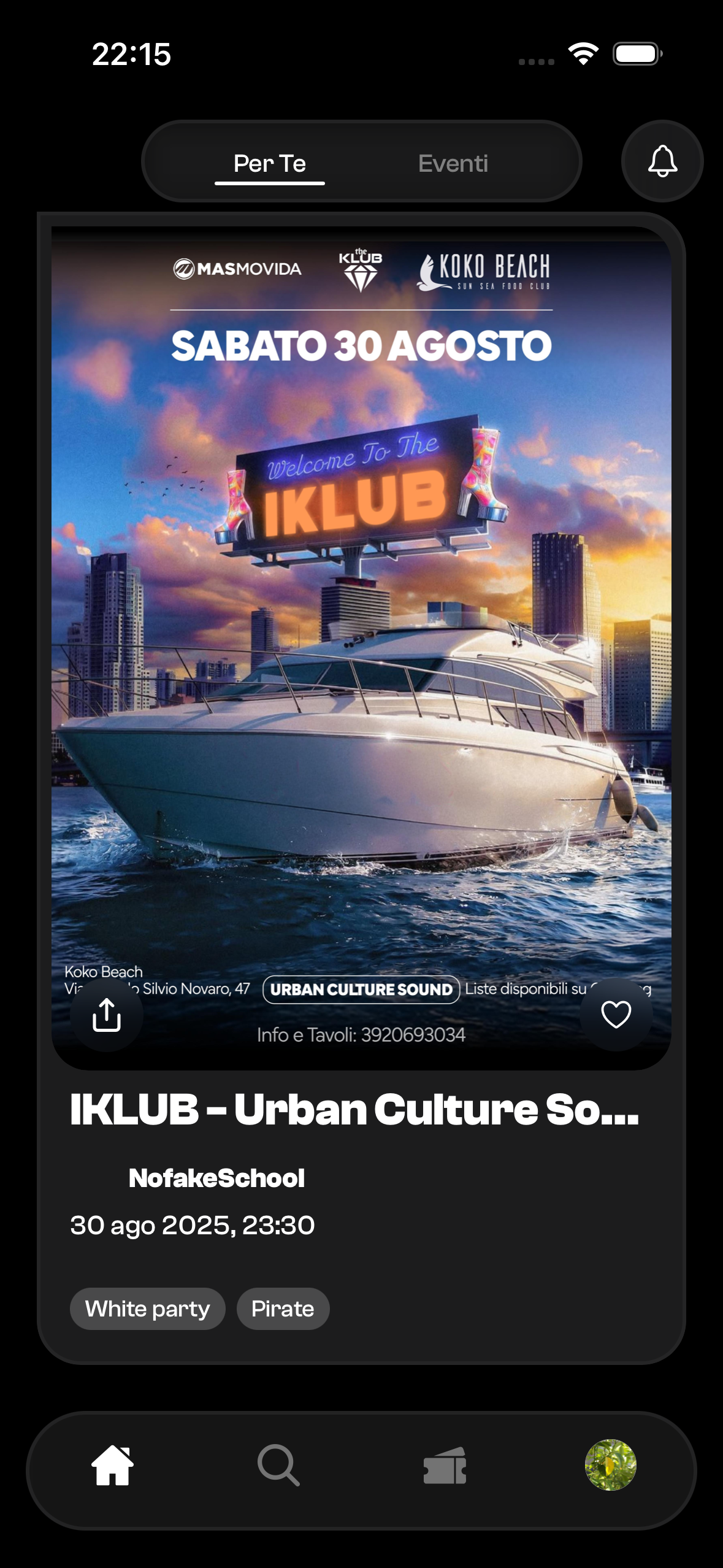 BloomTicket — Home screen on iPhone 14/15 Pro Max